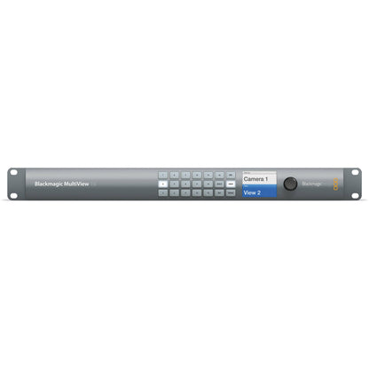 Blackmagic Design MultiView 16 front panel with numbered source buttons, LCD display and control knob