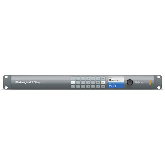Blackmagic Design MultiView 16 front panel with numbered source buttons, LCD display and control knob