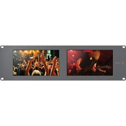 Blackmagic Design SmartView Duo front view with two LCD screens and rack ears for rack mounting
