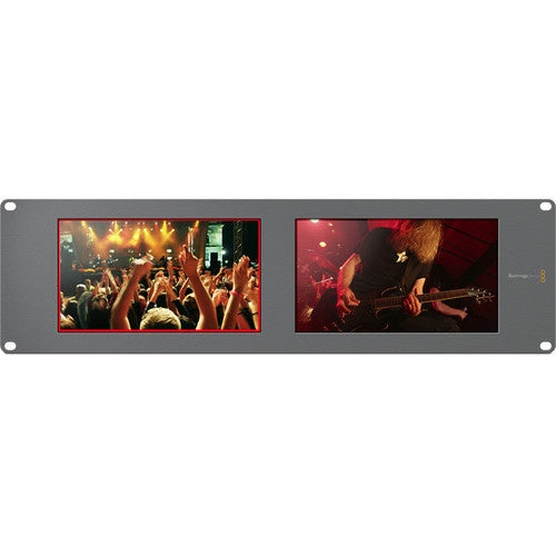 Blackmagic Design SmartScope Duo 4K displaying two live concert video feeds, one framed with a red tally border