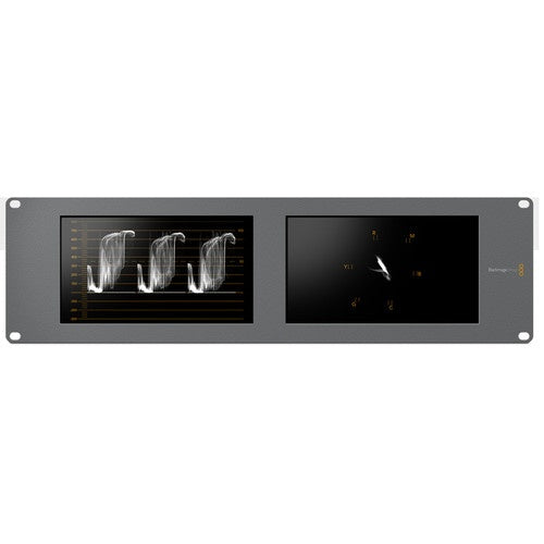 Blackmagic Design SmartScope Duo 4K showing RGB parade waveform on the left screen and vectorscope on the right