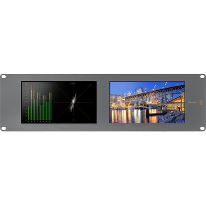 Blackmagic Design SmartScope Duo 4K showing audio level meters and phase display next to a video preview