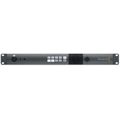 Blackmagic Design ATEM Studio Converter 2 front panel with XLR talkback input, keypad, speaker and rack ears