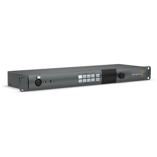 Blackmagic Design ATEM Studio Converter 2 angled view showing 1RU chassis depth and front control keypad