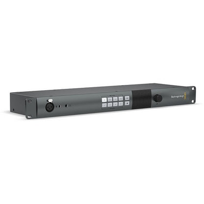 Blackmagic Design ATEM Studio Converter 2 angled view showing 1RU chassis depth and front control keypad
