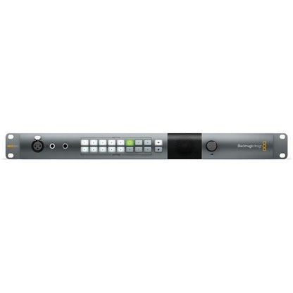 Blackmagic Design ATEM Talkback Converter 4K front panel with XLR input, backlit buttons, speaker and volume knob