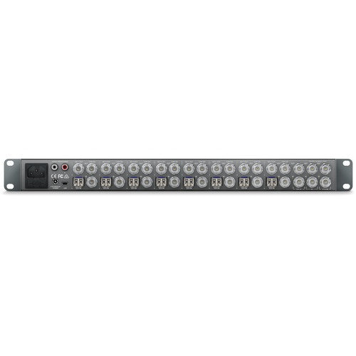 Blackmagic Design ATEM Talkback Converter 4K rear panel with rows of BNC connectors and IEC power inlet