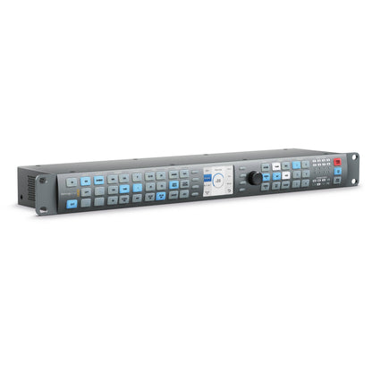 Blackmagic Design Teranex Express angled view showing 1RU chassis, rack ears, and side vent