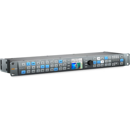 Blackmagic Design Teranex AV angled left view showing rack ears, side vent and 12G-SDI badge