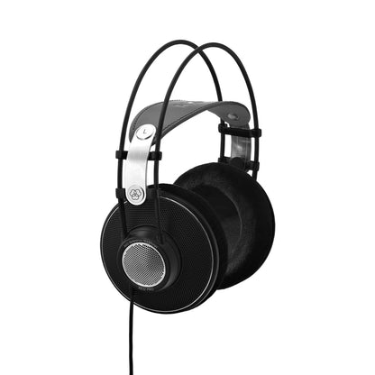 AKG K612 PRO open-back reference headphones, angled view showing velour earpads and leather headband
