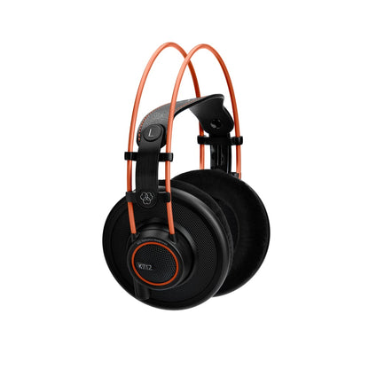 AKG K712 Pro reference studio headphones, angled view with open-back grilles and velvet earpads