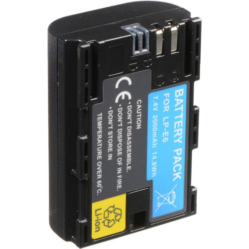 Blackmagic Design BATT-LPE6M/CAM battery label side with LP-E6 7.4V 2000mAh 14.8Wh markings