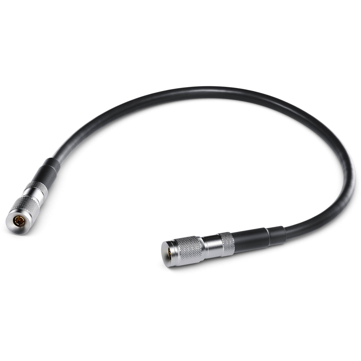 Blackmagic Design DIN 1.0/2.3 to DIN 1.0/2.3 cable coiled with knurled metal connectors on both ends