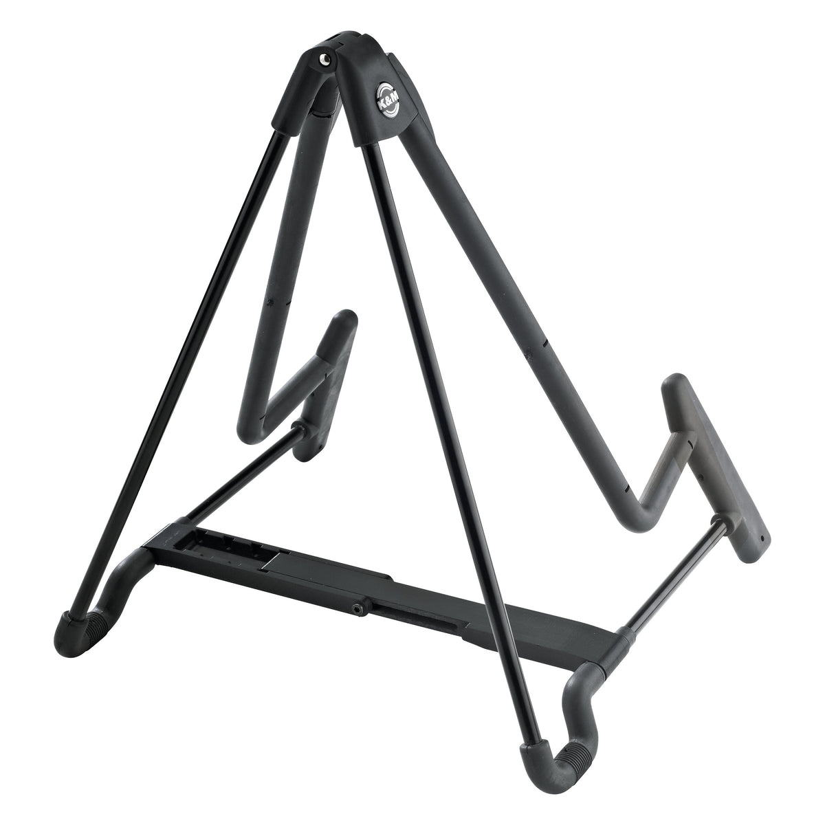 17581 Heli 2 guitar stand side view showing zigzag cradle arms and extended base rail, K&M