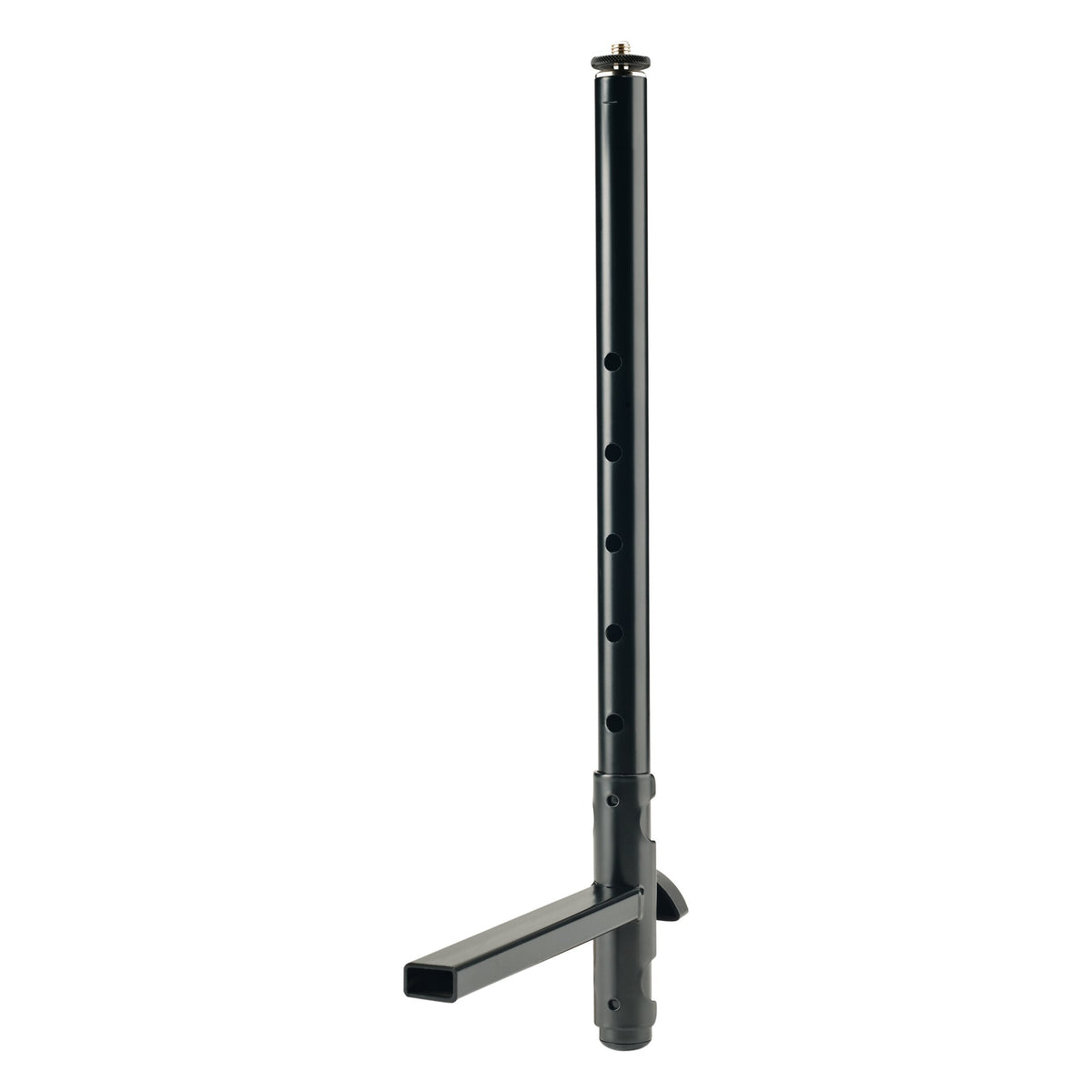 18817 universal keyboard stand holder front view showing perforated upright tube, rectangular side arm and threaded top stud, K&M