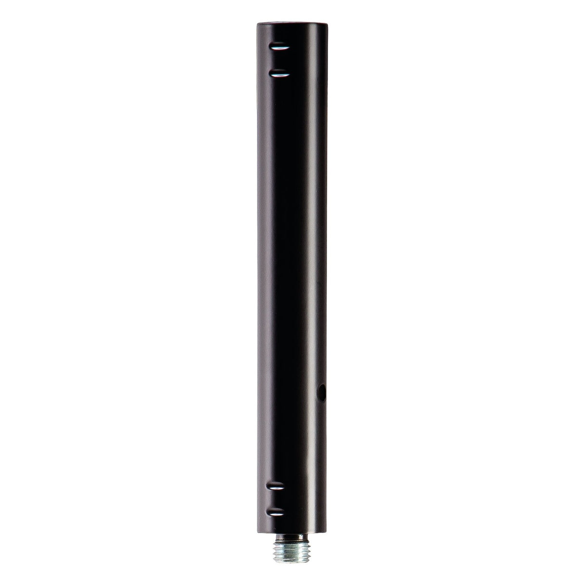 21329 speaker satellite stand adapter front view of black tubular body with slotted grooves and exposed threaded stud at the base, K&M
