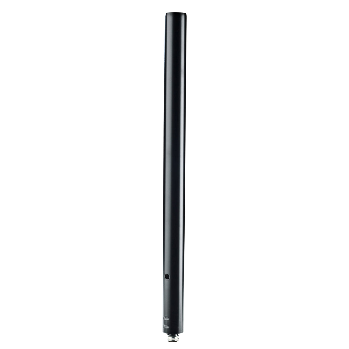 21334 500 mm distance rod full length view in black steel with cross hole near the base and threaded stud at the bottom end, K&M