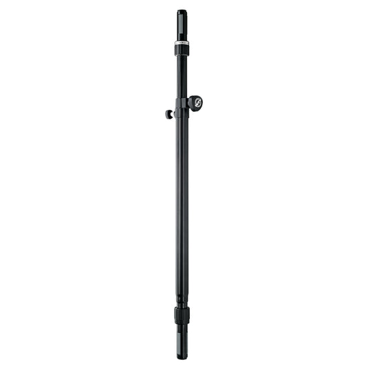 21366 distance rod full-length front view with ring lock at top, clamp knobs at mid-height and black adjustable tubes, K&M