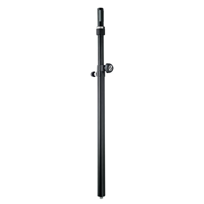 21367 ring lock distance rod full-length front view with black telescoping tube, side clamp knob and top speaker socket, K&M