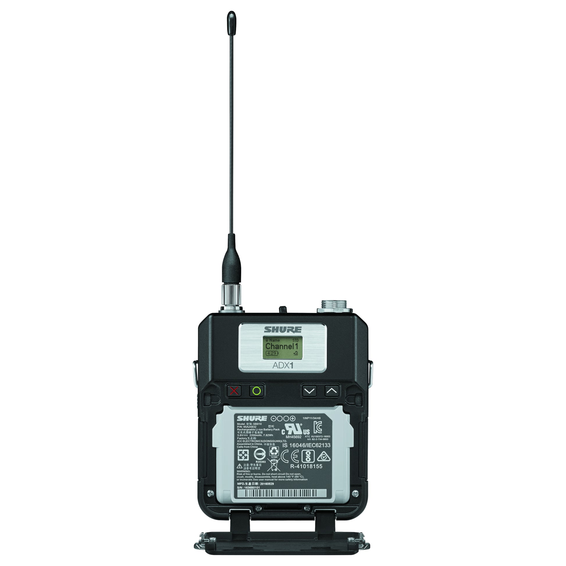 Shure ADX1 Bodypack Transmitter front interior