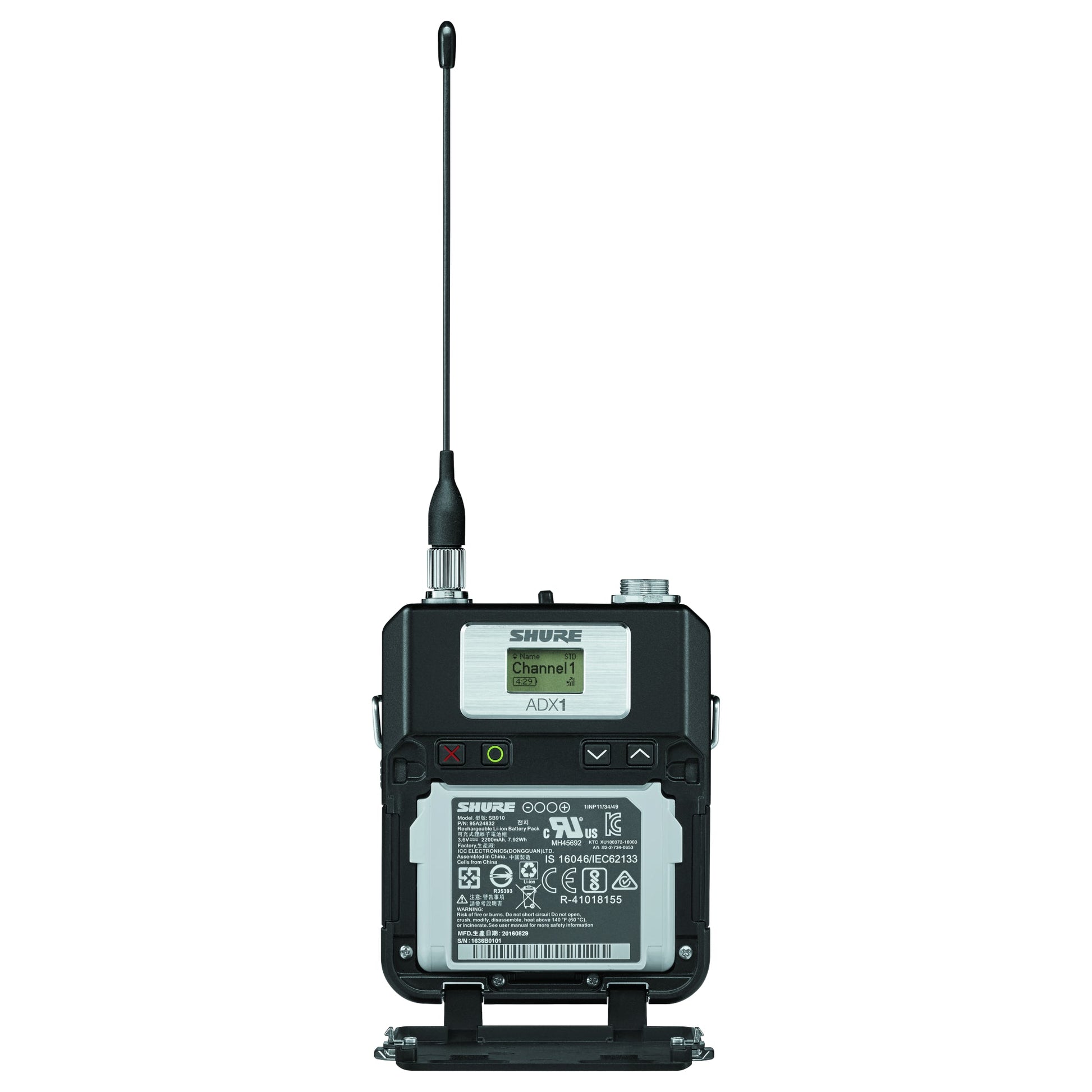 Shure ADX1 Bodypack Transmitter front interior