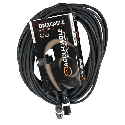Accu-Cable AC3PDMX 3-Pin Male to Female DMX Cable | Length: 50 feet