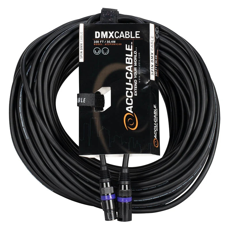 Accu-Cable AC5PDMX 5-Pin Male to 5-Pin Female DMX Cable | 100 feet
