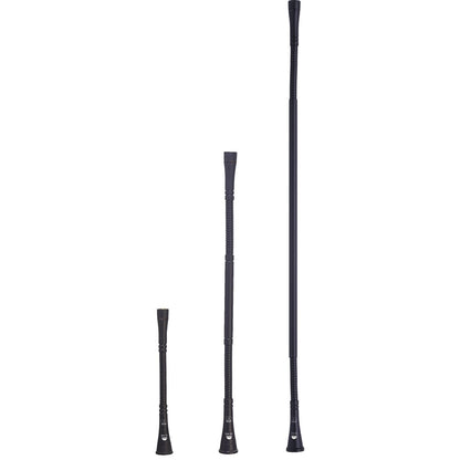 AKG GN15 black screw-on gooseneck shown at left beside two longer goosenecks for length comparison