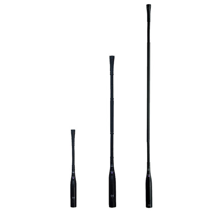 AKG 2765H00020 gooseneck microphone shown in three lengths with integrated XLR connector bases