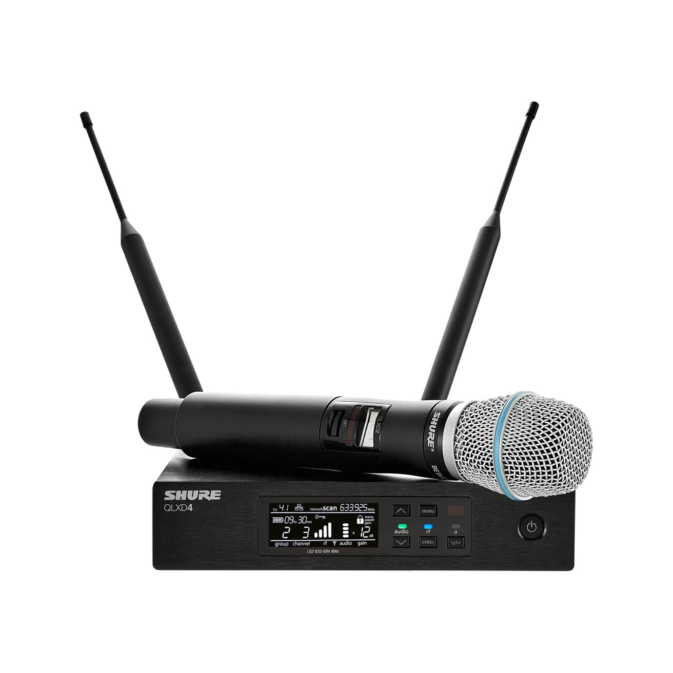 Shure QLXD2/B87C Digital Wireless Handheld Microphone Transmitter | Frequency: J50A (572-608 MHz and 614-616 MHz)