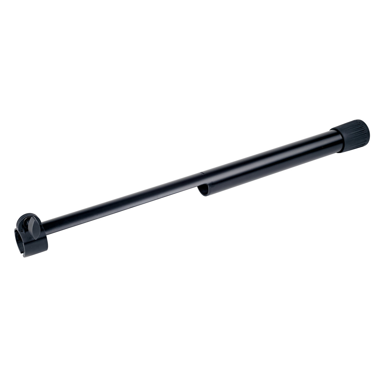 21445 leveling leg alternate angle showing clamp with wing screw on the left and ribbed rubber foot on the right, K&M