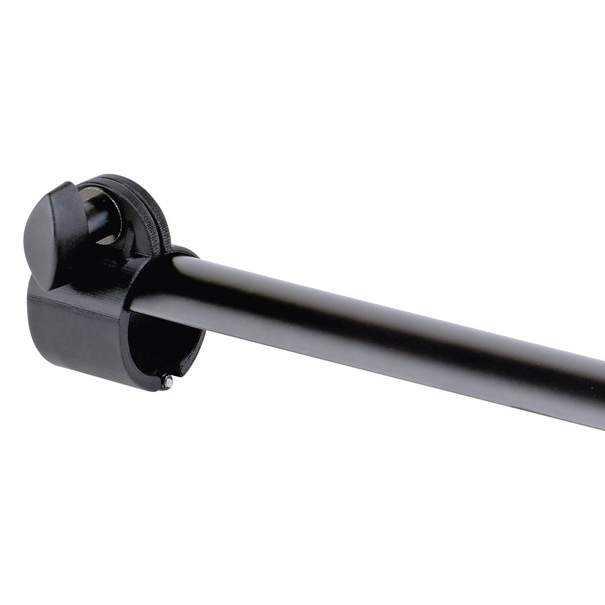 21445 leveling leg close-up of the black plastic clamp bracket with wing screw and tube end, K&M