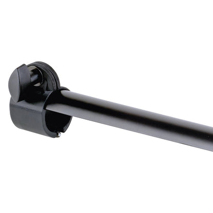 21445 leveling leg close-up of the black plastic clamp bracket with wing screw and tube end, K&M