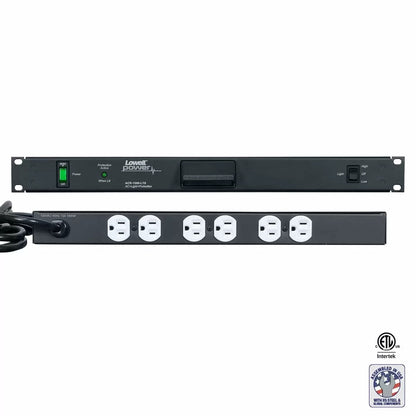 Lowell Rackmount Power Distribution Unit 1U AC Power Strip | 6 Outlets | 15A | Hooded Light, Surge Suppression
