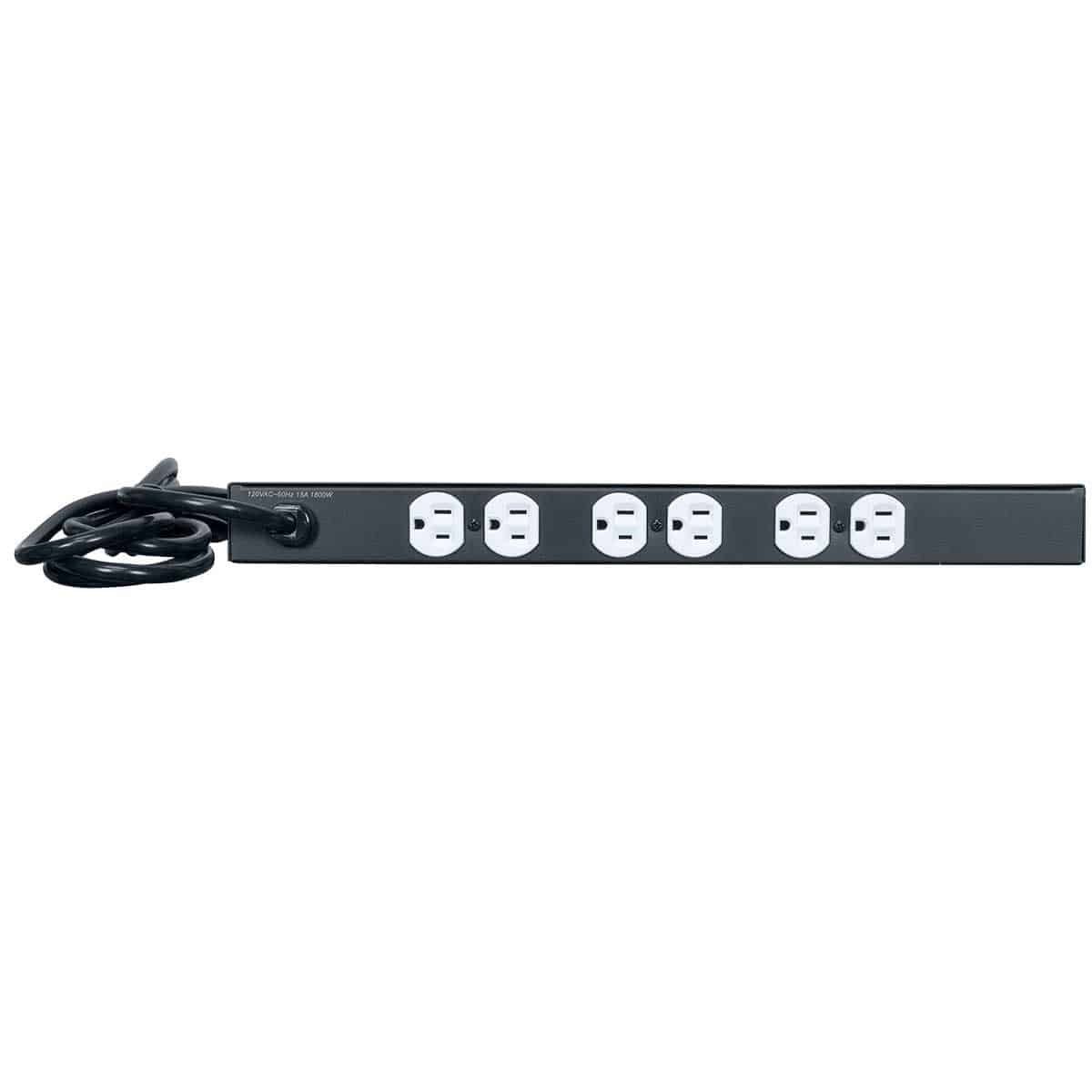 Lowell Rackmount Power Distribution Unit 1U AC Power Strip | 6 Outlets | 15A | Hooded Light, Surge Suppression