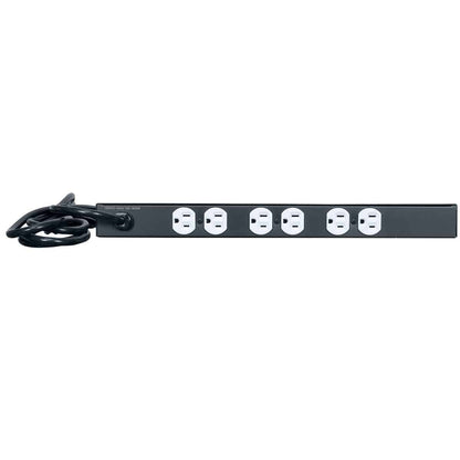 Lowell Rackmount Power Distribution Unit 1U AC Power Strip | 6 Outlets | 15A | Hooded Light, Surge Suppression