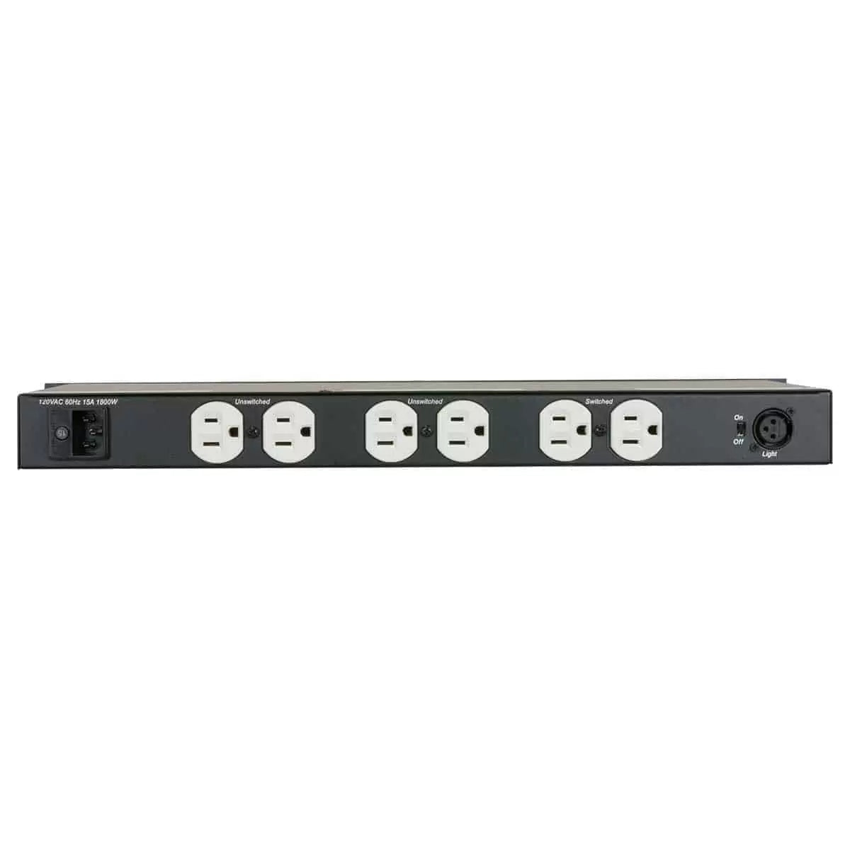Lowell Rackmount Power Distribution Unit 1U AC Power Strip | 7 Outlets | 15A | Gooseneck Lights