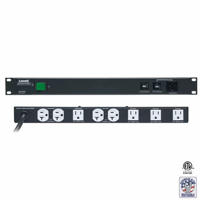 Lowell Rackmount Power Distribution Unit 1U AC Power Strip | 9 Outlets | 20A | Dual Circuit Breakers
