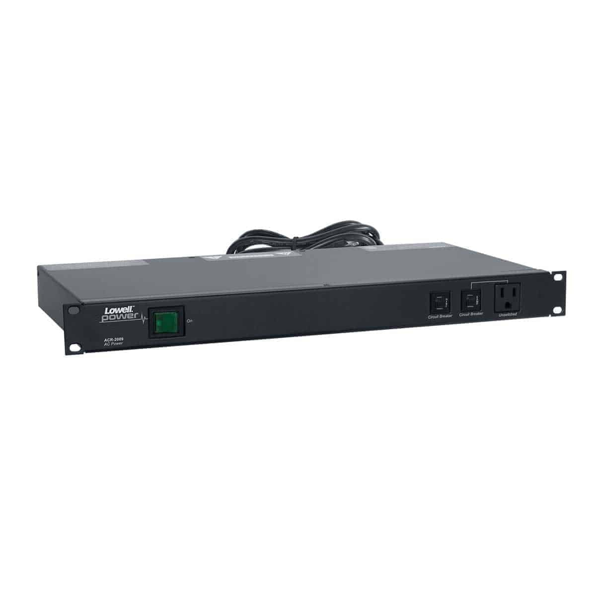 Lowell Rackmount Power Distribution Unit 1U AC Power Strip | 9 Outlets | 20A | Dual Circuit Breakers