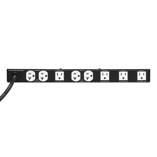 Lowell Rackmount Power Distribution Unit 1U AC Power Strip | 9 Outlets | 20A | Dual Circuit Breakers