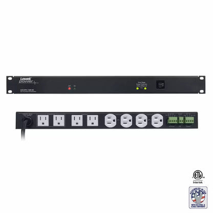 Lowell Rackmount Power Distribution Unit 1U AC Power Strip | 8 Outlets | 15A | Remote Control, Surge Suppression