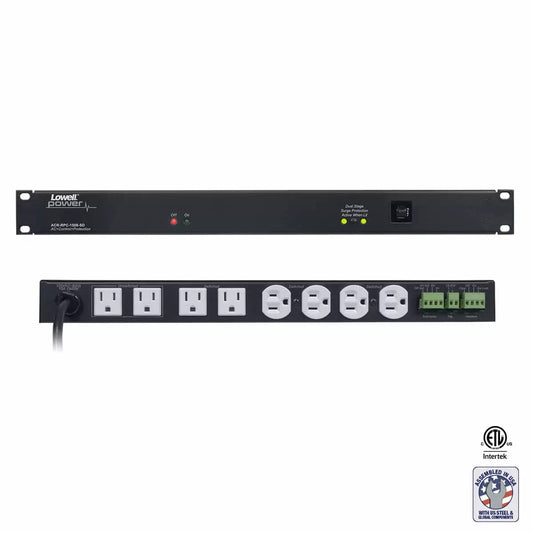 Lowell Rackmount Power Distribution Unit 1U AC Power Strip | 8 Outlets | 15A | Remote Control, Surge Suppression