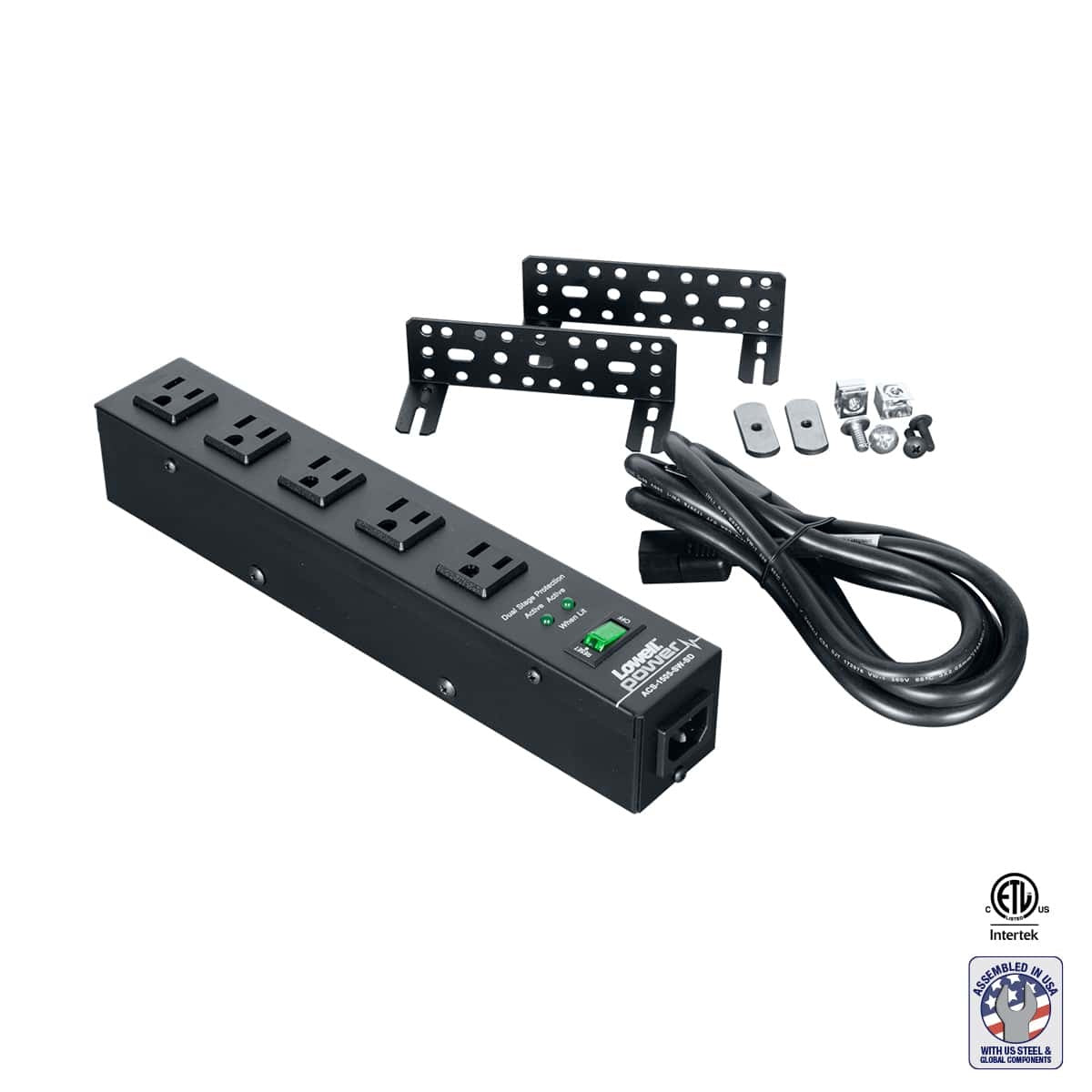 Lowell ACS-1505-SW-SD 12" Power Strip With Surge Suppression