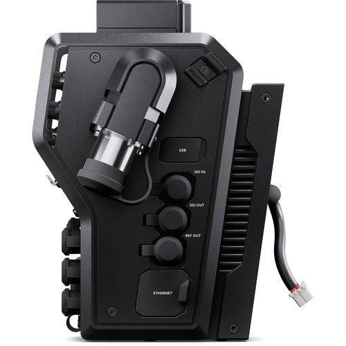 Blackmagic Design Camera Fiber Converter side view with USB, SDI in and out, REF OUT, and Ethernet ports