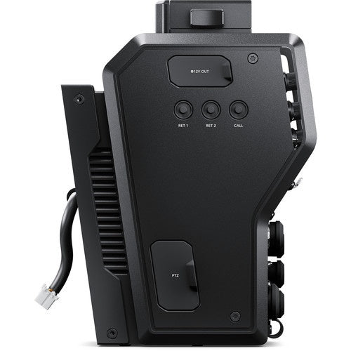Blackmagic Design Camera Fiber Converter opposite side showing 12V out, RET 1, RET 2, and CALL buttons plus PTZ port