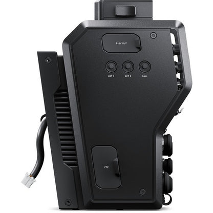 Blackmagic Design Camera Fiber Converter opposite side showing 12V out, RET 1, RET 2, and CALL buttons plus PTZ port