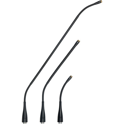 AKG GN15 M gooseneck module shown with three black gooseneck lengths side by side for scale