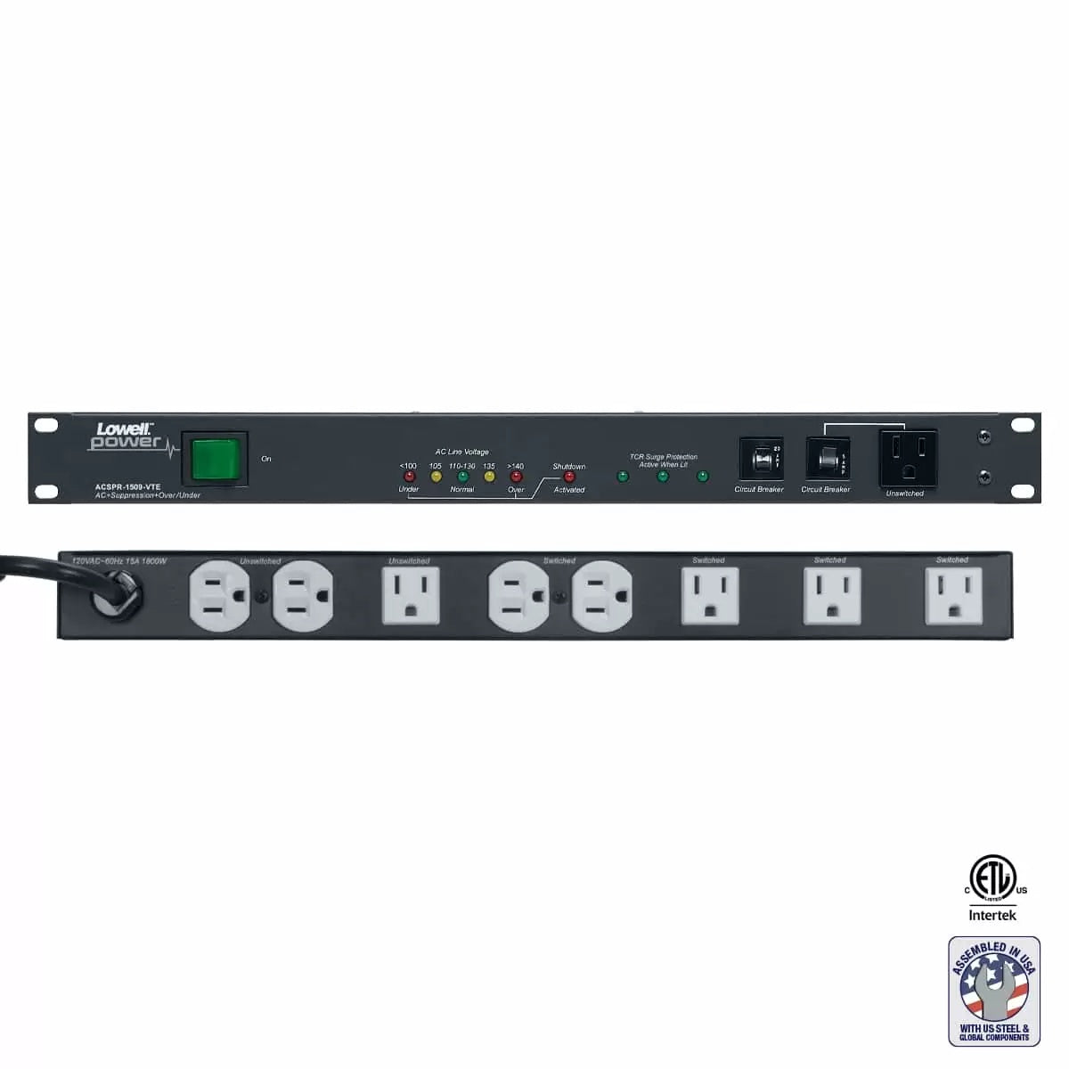 Lowell ACSPR-1509-VTE 9-Outlet Rack PDU With Surge And Voltage Protection