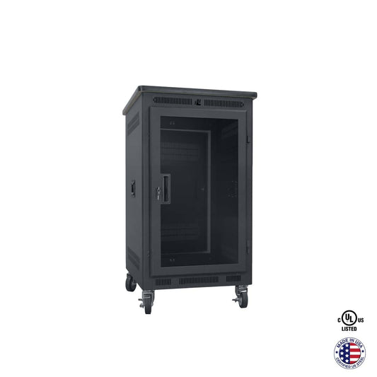 Lowell LPR Series Portable AV Rack Welded Steel Mobile Rack | 14U x 22"D | Plexiglass Door