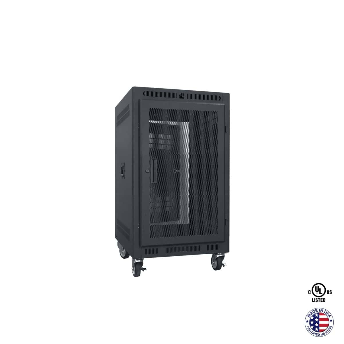 Lowell LPR Series Portable AV Rack Welded Steel Mobile Rack | 14U x 27"D | Vented Door